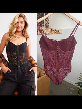 Free People Night Rhythm Lace Bodysuit
